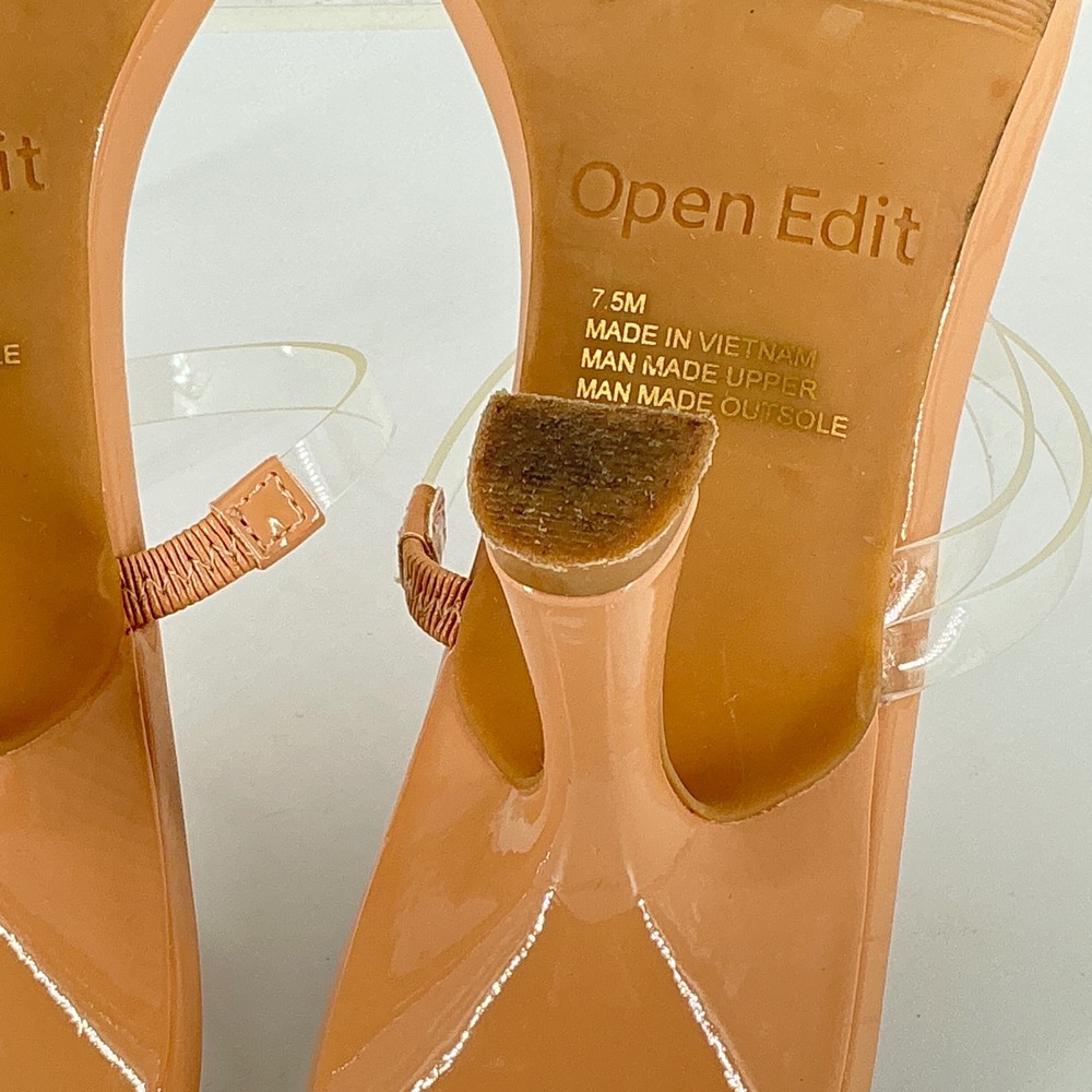 Open Edit Size 7.5 Tan Nude Clear Strappy Kitten‎ Heel Slide Sandals Tawney - Picture 11 of 14